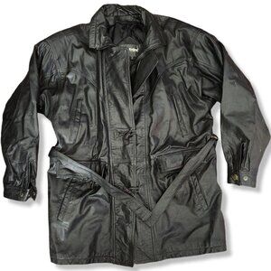 Stratojac Black‎ Leather Insulated Multi Pocket Zip and Snap Flap Jacket Size XL